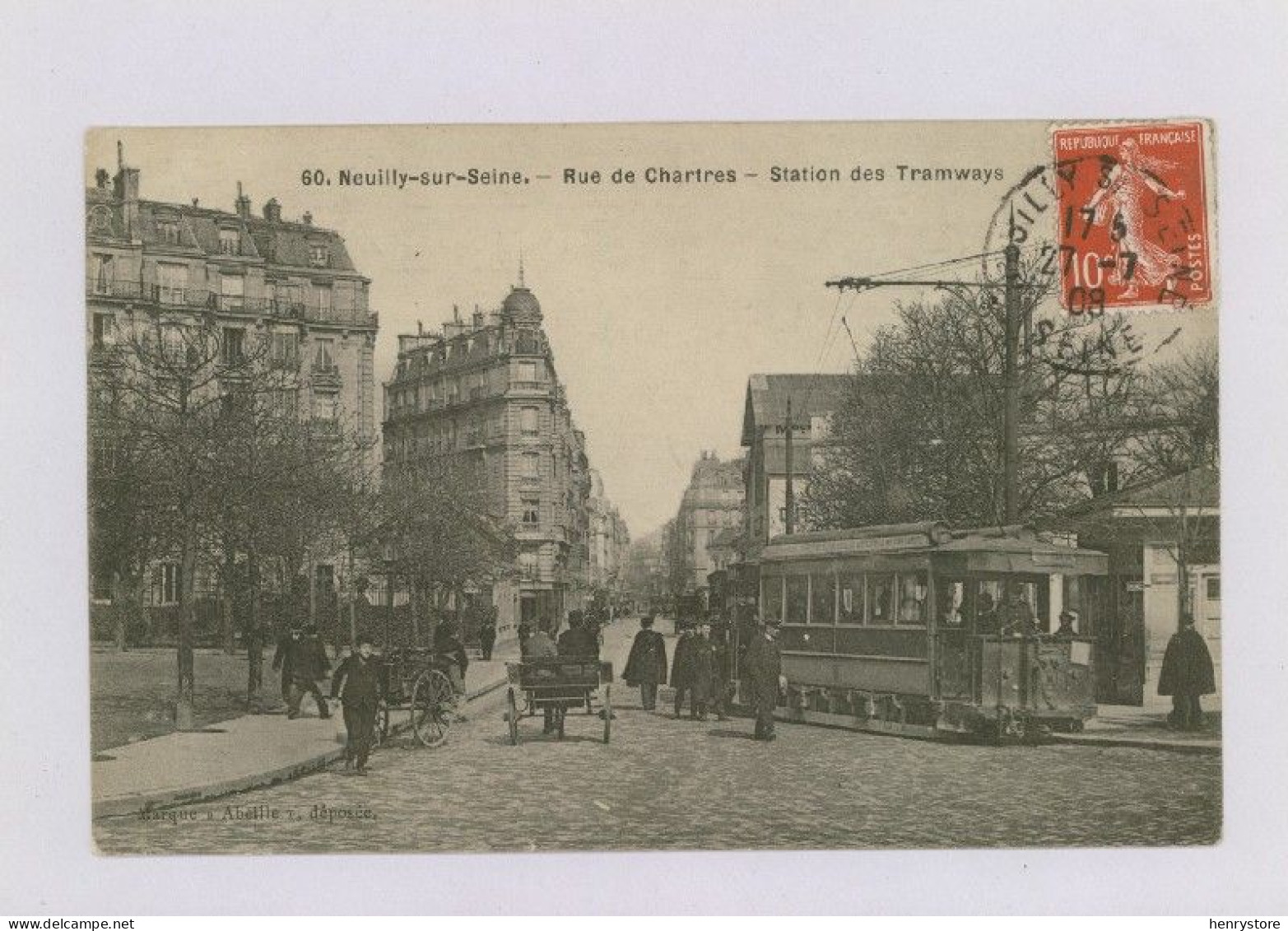 NEUILLY-sur-SEINE : Rue Des Chartres, Station Des Tramways, 1908 - Attelage (z4159) - Neuilly Sur Seine