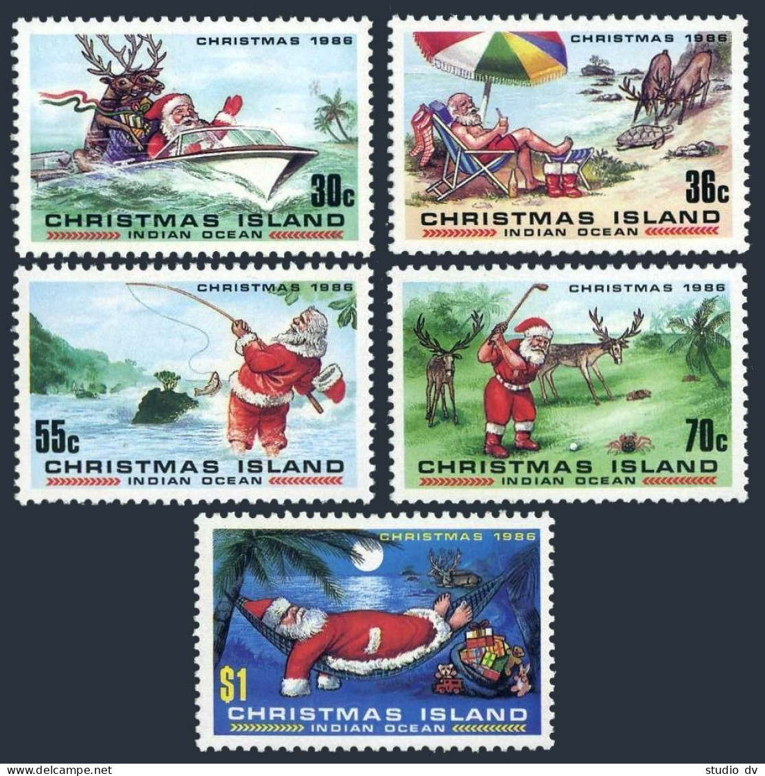 Christmas Isl 189-193 Present Pack, MNH. Christmas 1986. Speed-boating, Fishing, - Christmaseiland