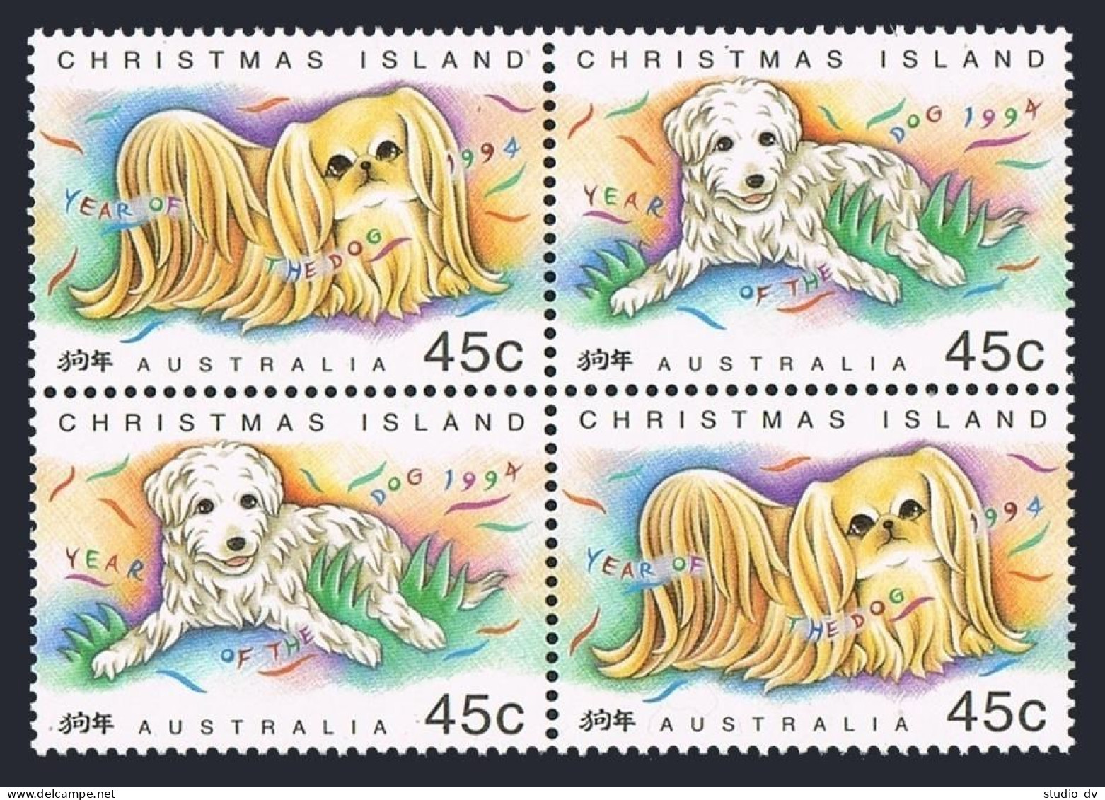 Christmas 358-359a Block,MNH.Michel 392-393. New Year 1994.Lunar Year Of The Dog - Christmaseiland