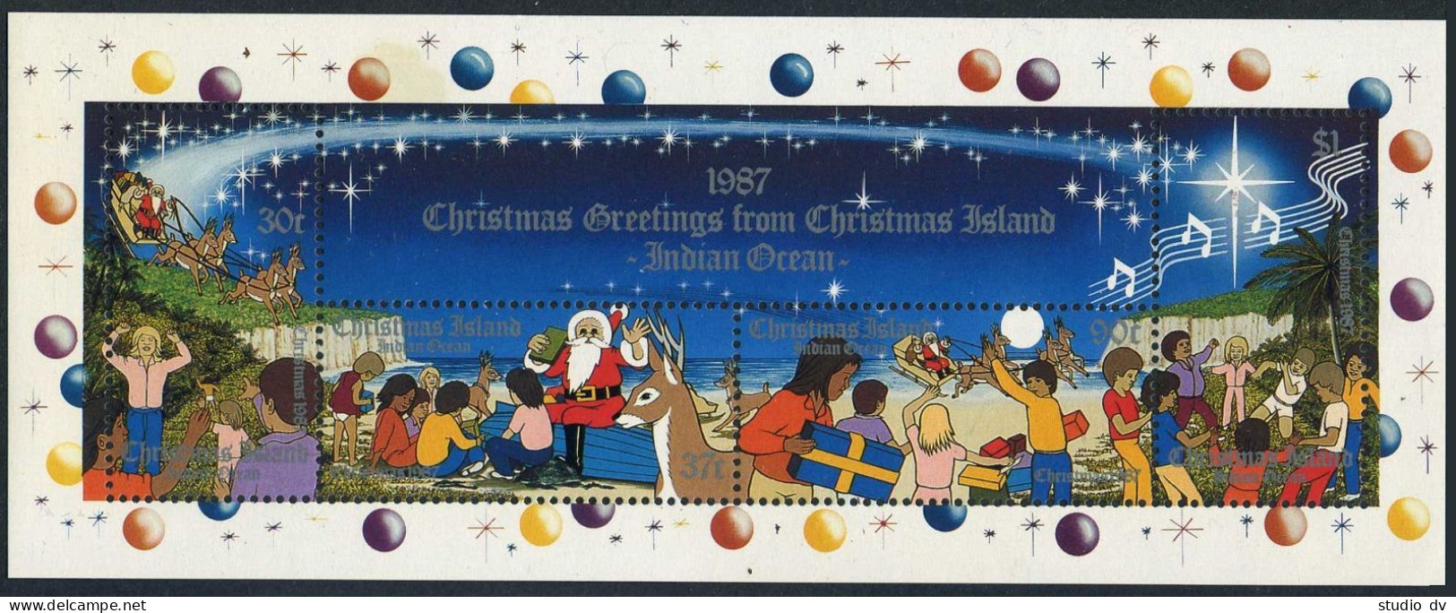 Christmas Island 212 Ad Sheet, MNH. Mi 249-252 Bl.4. Christmas 1987. Santa Clau - Christmas Island