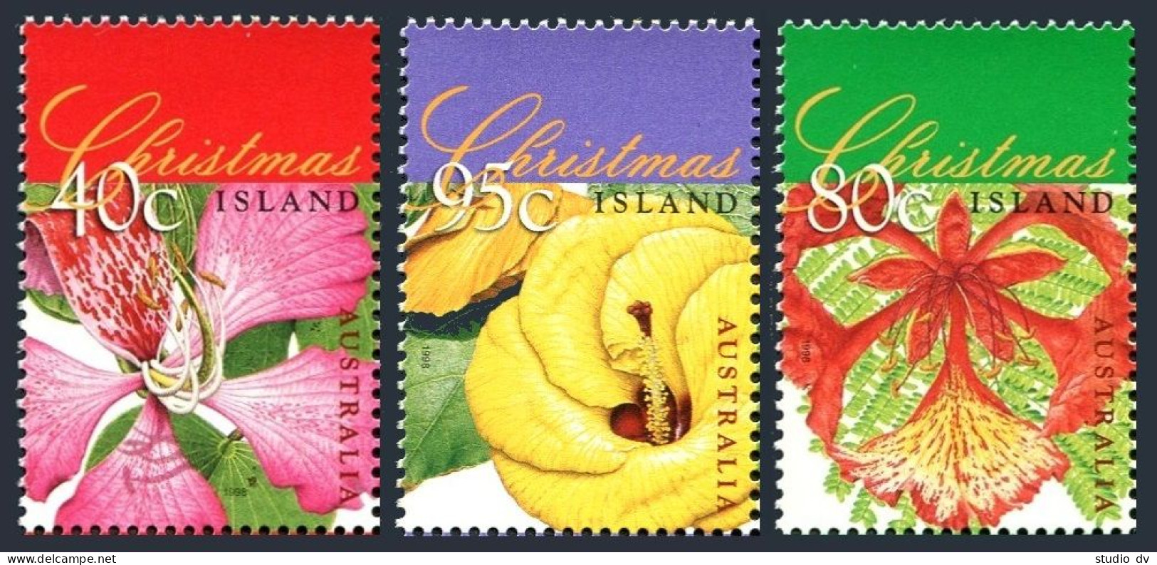 Christmas 413-415,MNH.Michel 457-459. Christmas 1998.Orchid,Flame,Sea Hibiscus. - Christmas Island