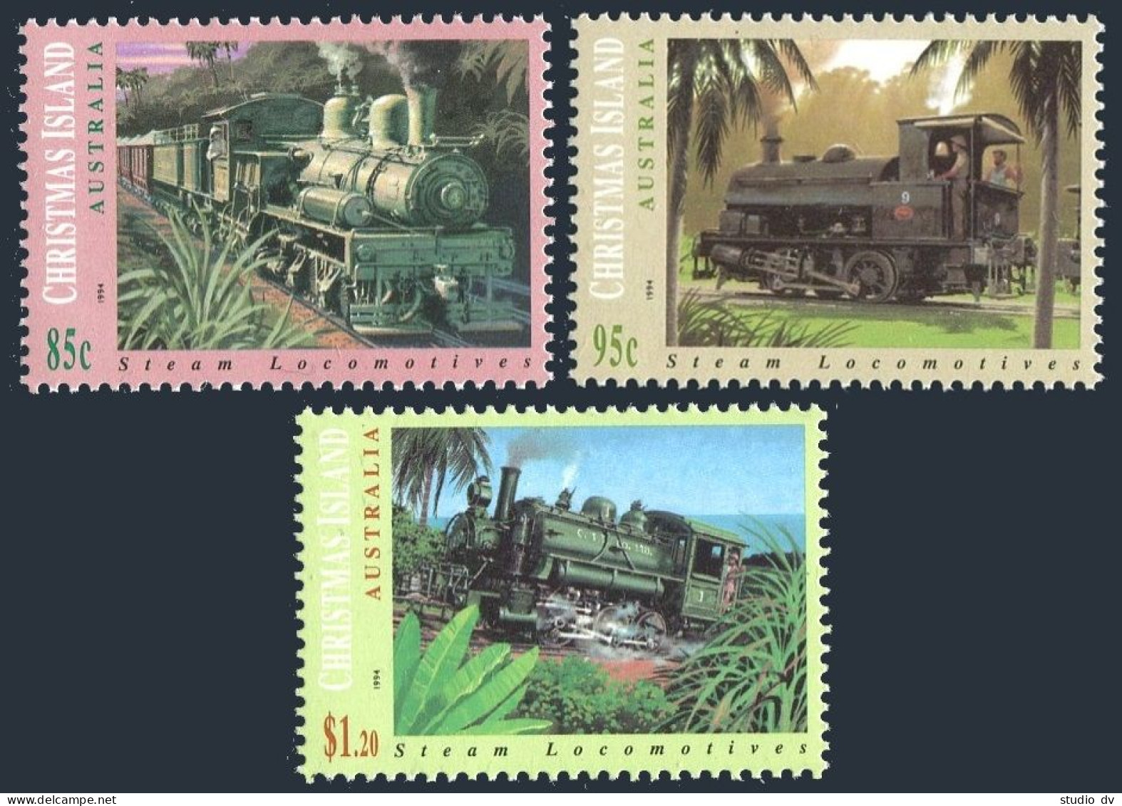 Christmas Isl 360-362,MNH.Michel 394-396. Railway Steam Locomotives,1994. - Christmas Island