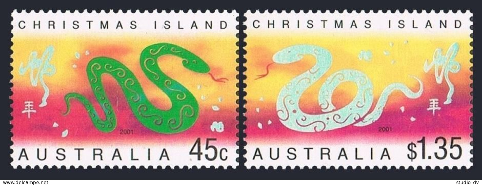 Christmas Isl 430-431, 431a, MNH. Mi 479-480, Bl.15. Lunar Year Of Snake, 2001. - Christmas Island