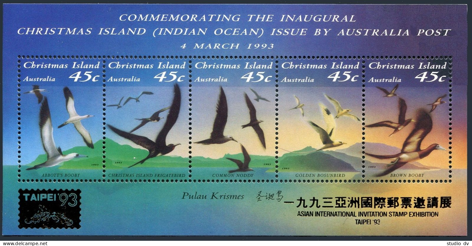 Christmas Isl 349g,349h,MNH.Michel Bl.7-I,7-II. TAIPEI-1993,INDONESIA-1993.Birds - Christmas Island