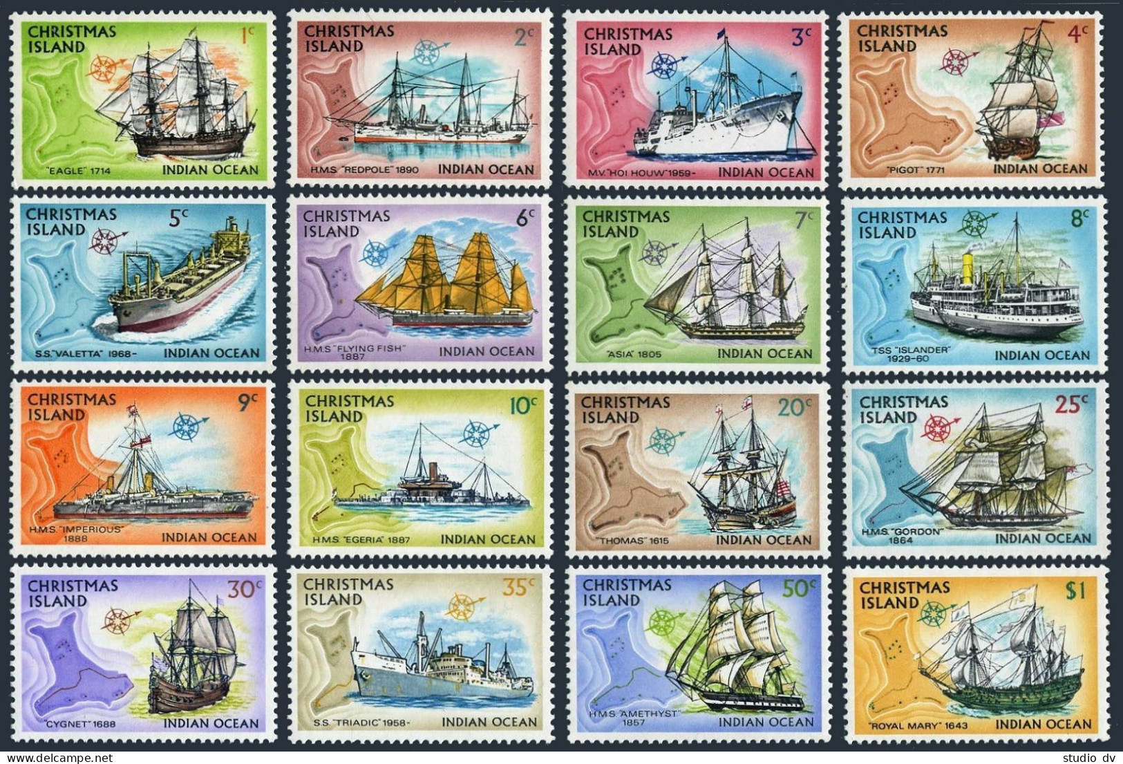 Christmas Island 39-54, MNH. Michel 39-54. Ships And Maps, 1972-1973. - Christmas Island
