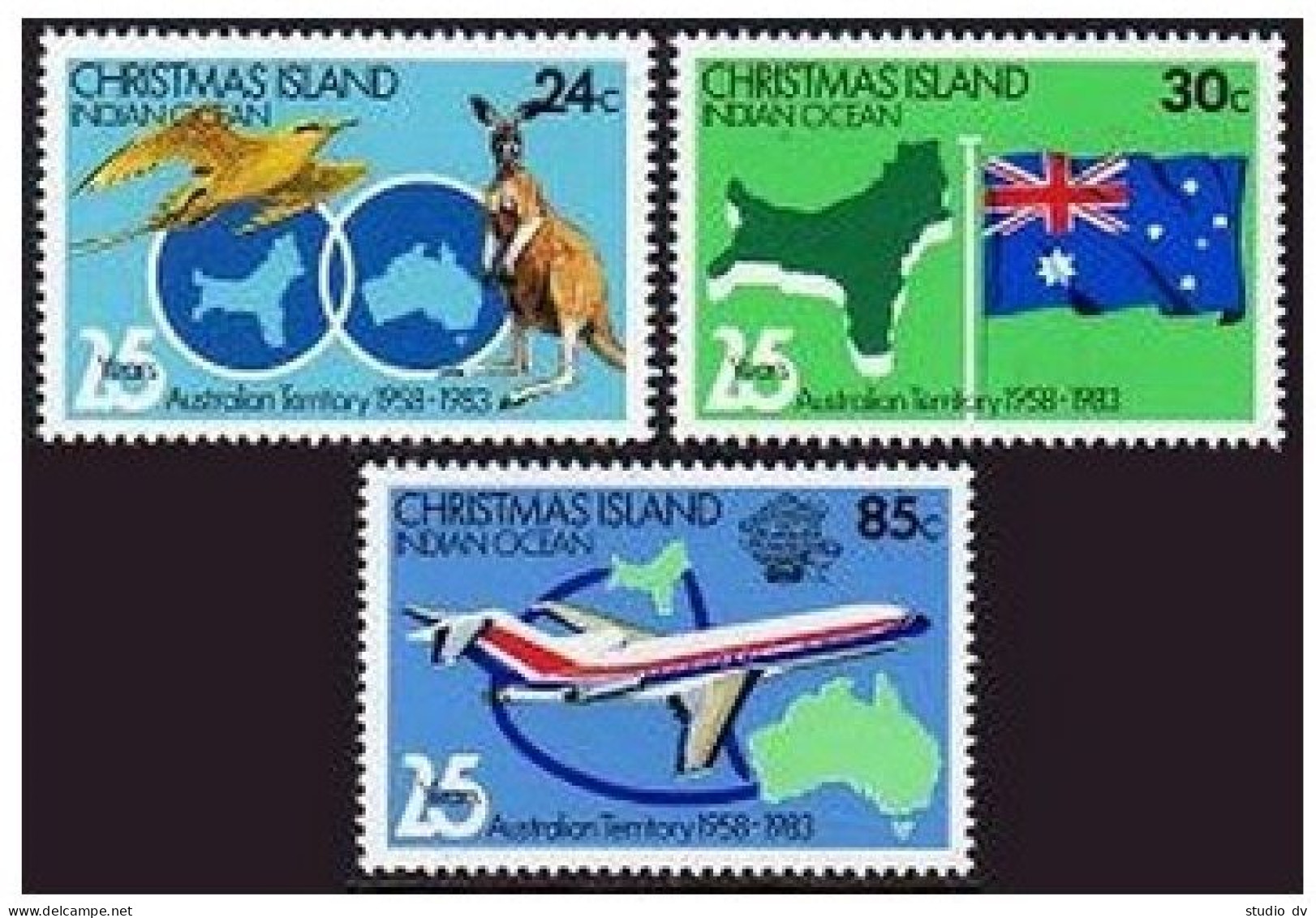 Christmas Island 142-144, MNH. Mi 177-179. Bird, Kangaroo,Flag, Map,Plane, 1983. - Christmaseiland