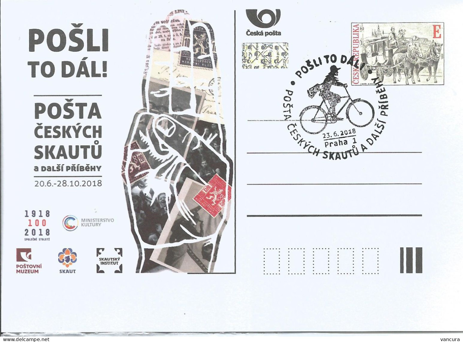 CDV PM 121 Czech Republic Post Of The Czech Scouts 2018 Cyclist Cancel, Lion - Postkaarten