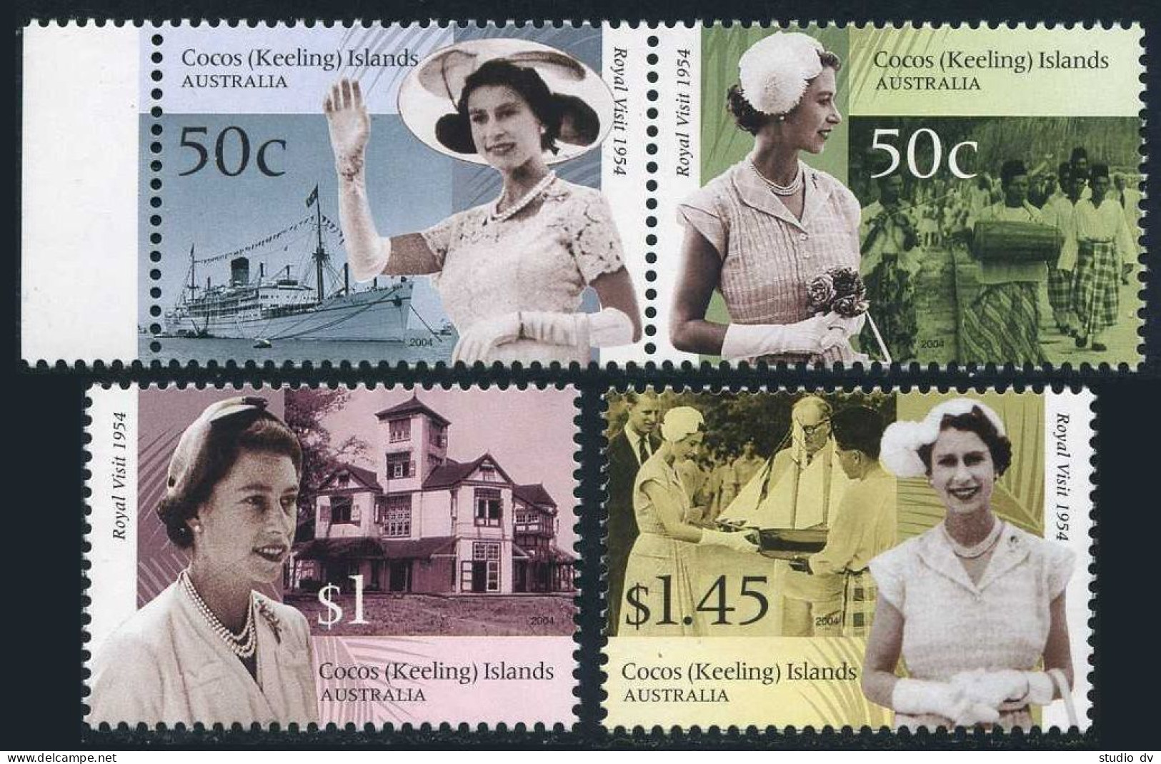 Cocos Isls 338-340, MNH. Royal Visit, 50th Ann. 2004. Queen Elizabeth II. - Cocoseilanden