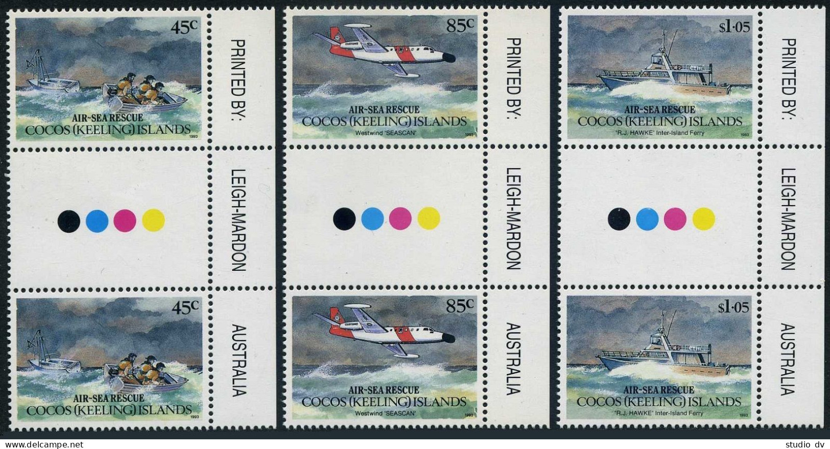 Cocos Isls 283-285 Gutter,MNH.Mi 299-301,Bl.13. Lifeboat,Westwind Seas-can,1993 - Cocos (Keeling) Islands