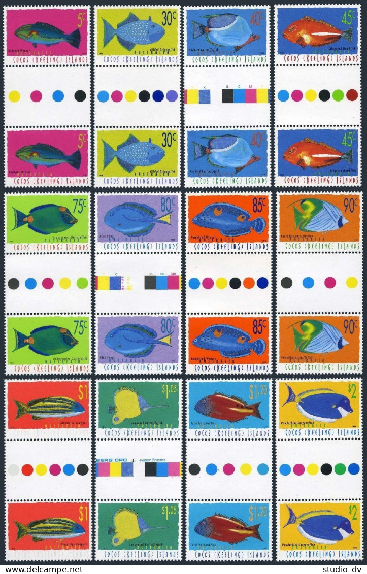 Cocos Islands 304-315 Gutter,MNH.Mi 340-342,350-353,357-361. Fish 1995-1997. - Cocos (Keeling) Islands