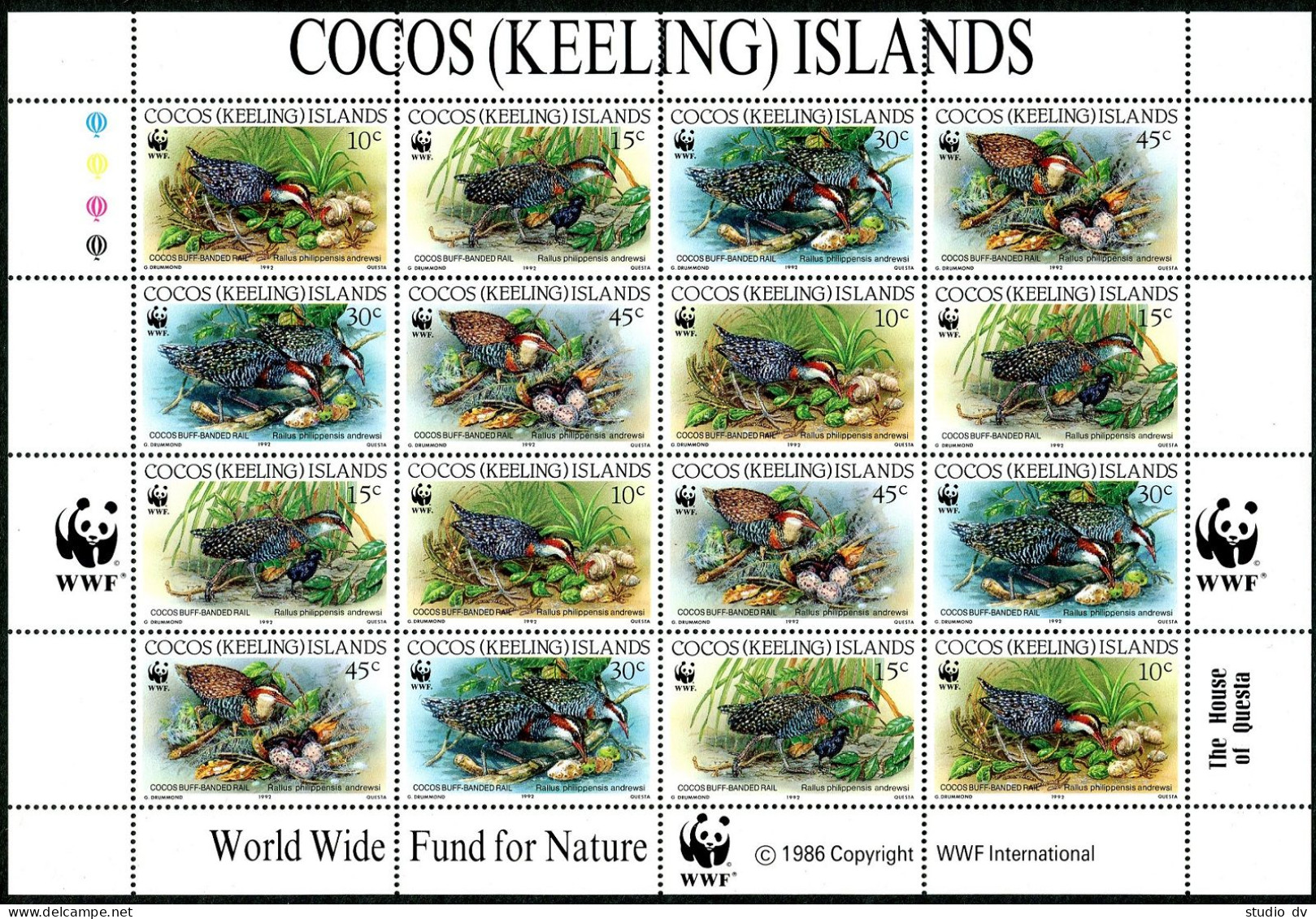 Cocos Islands 262 Sheet, MNH. Michel 267-270 Klb. WWF 1992. Buff-banded Rail. - Cocoseilanden