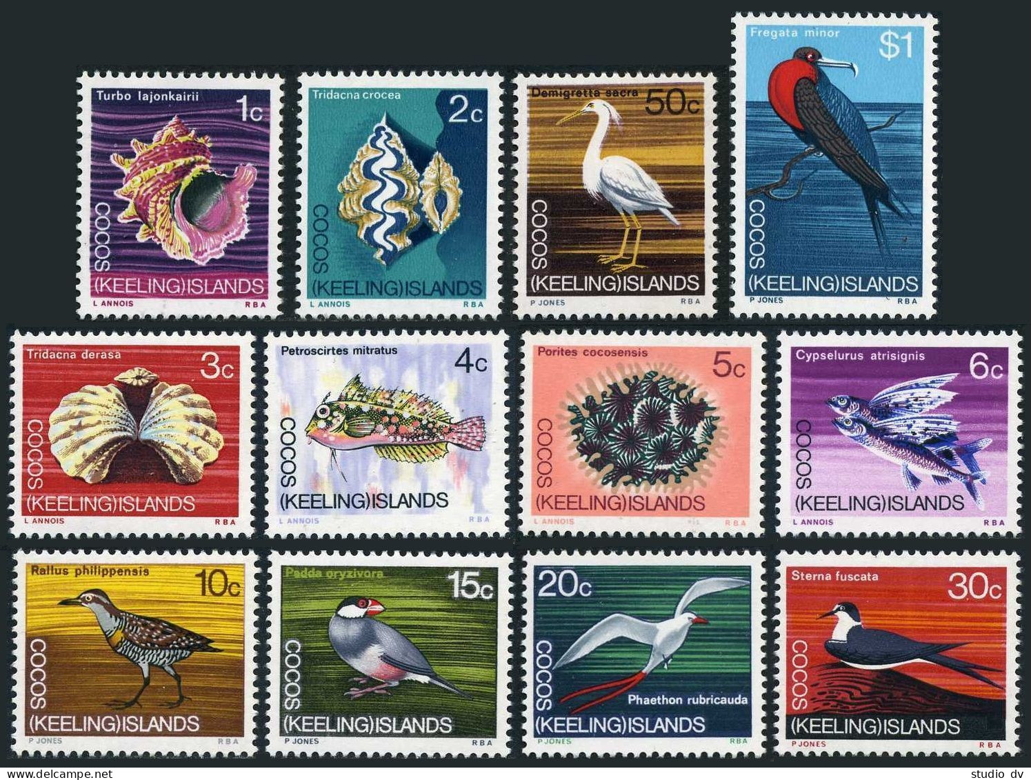 Cocos Isls 8-19,lightly Hinged.Michel 8-19. Shells,Fish,Coral,Birds.1969. - Cocos (Keeling) Islands