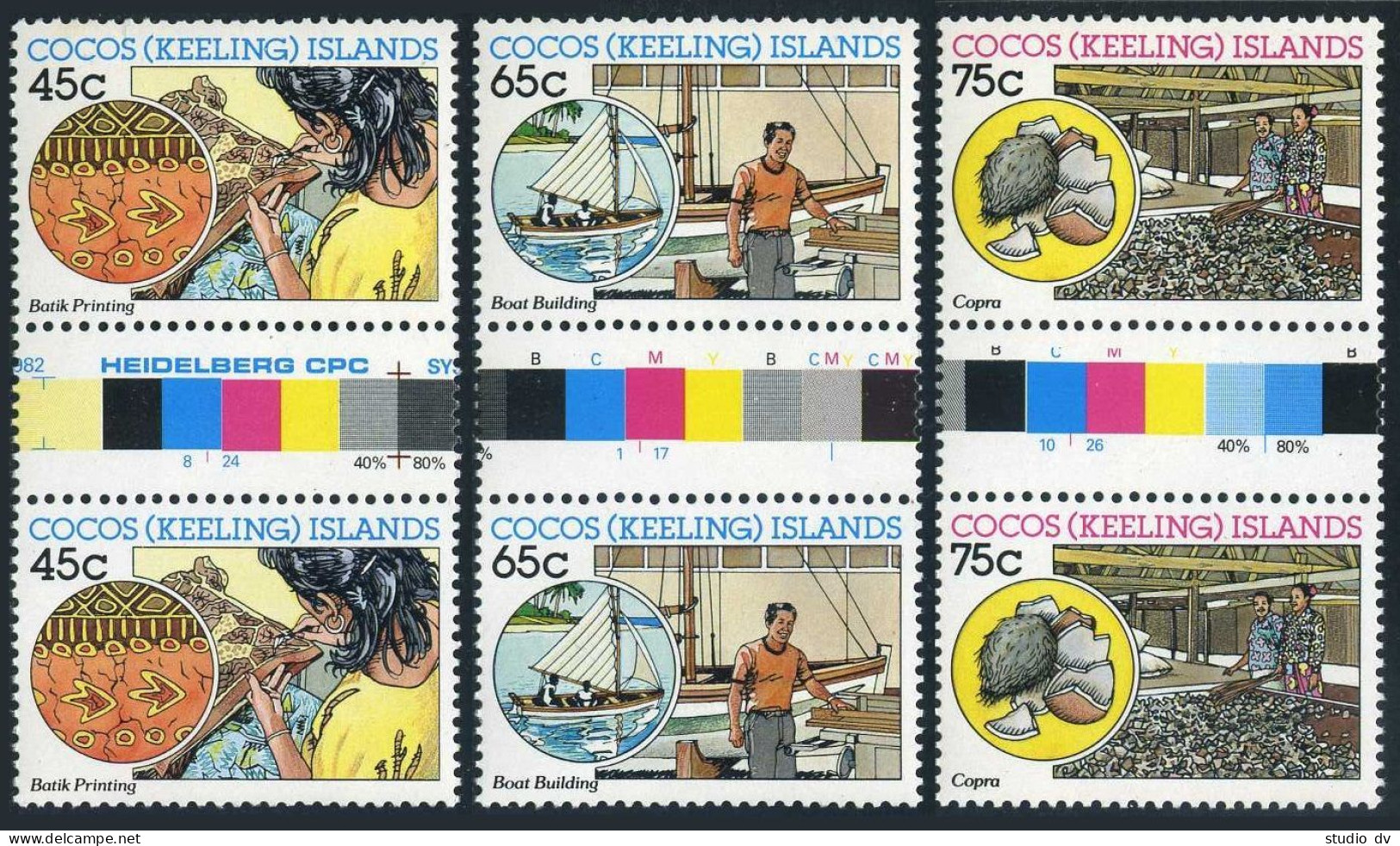 Cocos Isls 166-168 Gutter,MNH.Batik Printing,Boat Building,Copra Production.1987 - Cocoseilanden