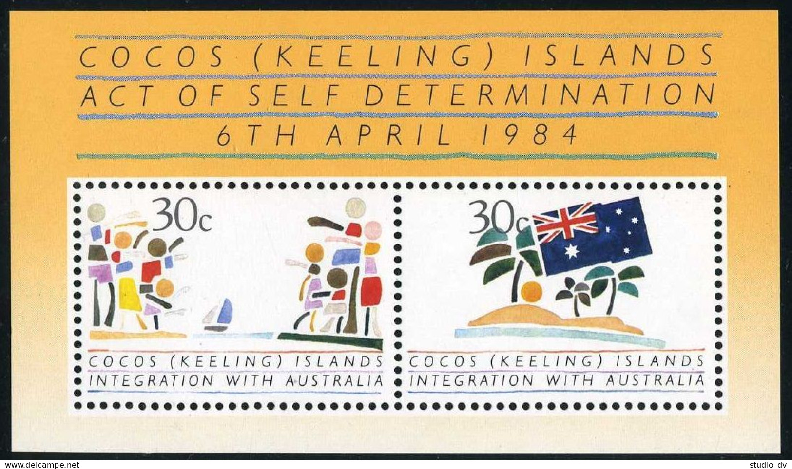 Cocos Isls 125, MNH. Michel 129-130 Bl.4. Act Of Self-Determination, 1984. - Kokosinseln (Keeling Islands)