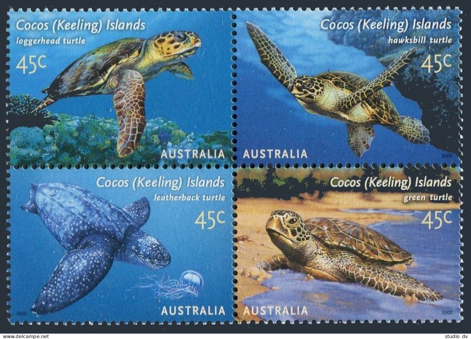 Cocos Isls 336 Ad Block,MNH. Turtles 2002.Loggerhead,Hawksbill,Leatherback,Green - Kokosinseln (Keeling Islands)