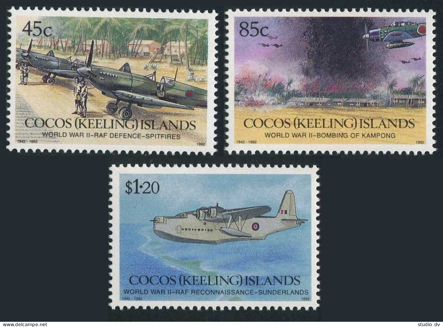Cocos Isls 264-266, MNH. Michel 280-282. WW II. Royal Air Force, 1992. - Kokosinseln (Keeling Islands)