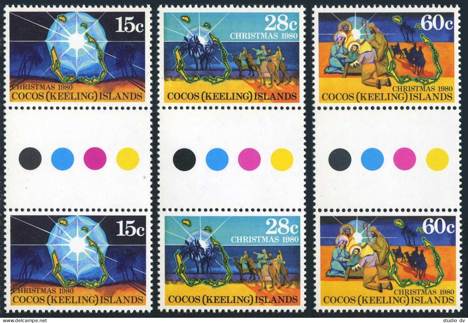 Cocos Isls 53-55 Gutter,MNH.Michel 53-55. Christmas 1980.Map,Three Kings,Camels. - Kokosinseln (Keeling Islands)