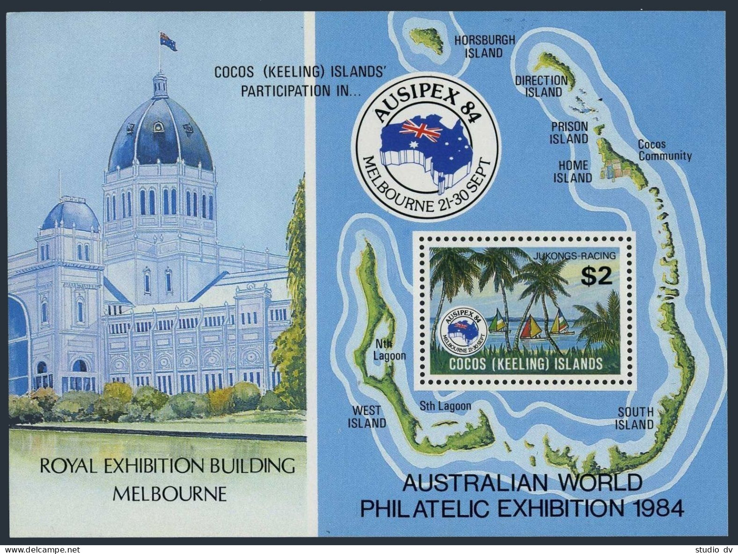 Cocos Isls 121, MNH. Michel Bl.3. AUSIPEX-1984. Jukong's Racing. Map. - Cocos (Keeling) Islands