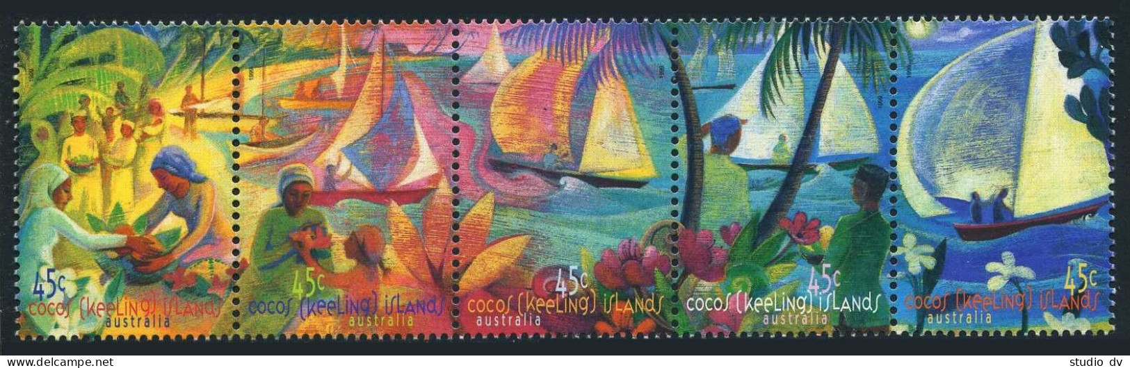 Cocos Isl 330 MNH.Michel 370-374. Jukong Boats,Hari Raya Festival,1999.Boat,Palm - Kokosinseln (Keeling Islands)