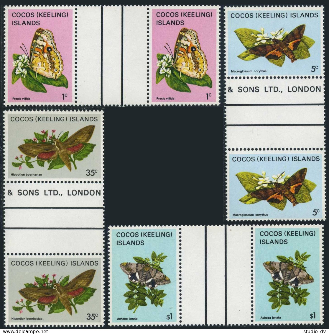 Cocos Isls 87,89,94,100 Gutter Pairs,MNH. Butterflies 1992. - Kokosinseln (Keeling Islands)