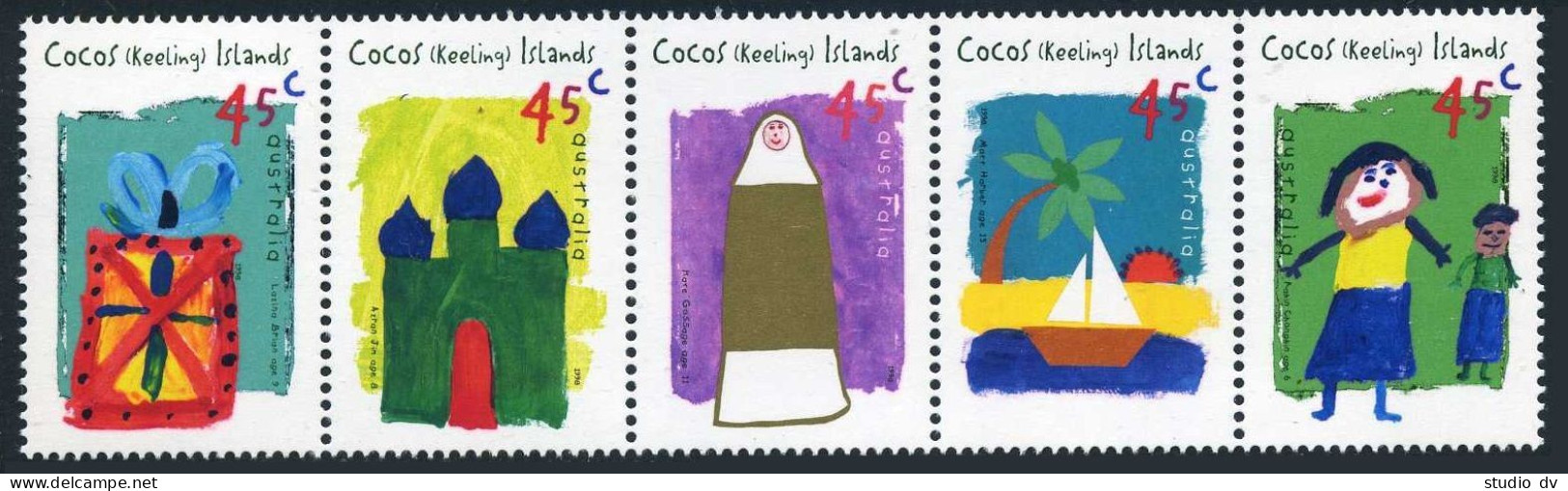 Cocos Islands 326 Ae Strip,MNH.Michel 362-366. Children Drawing,1998. - Cocos (Keeling) Islands
