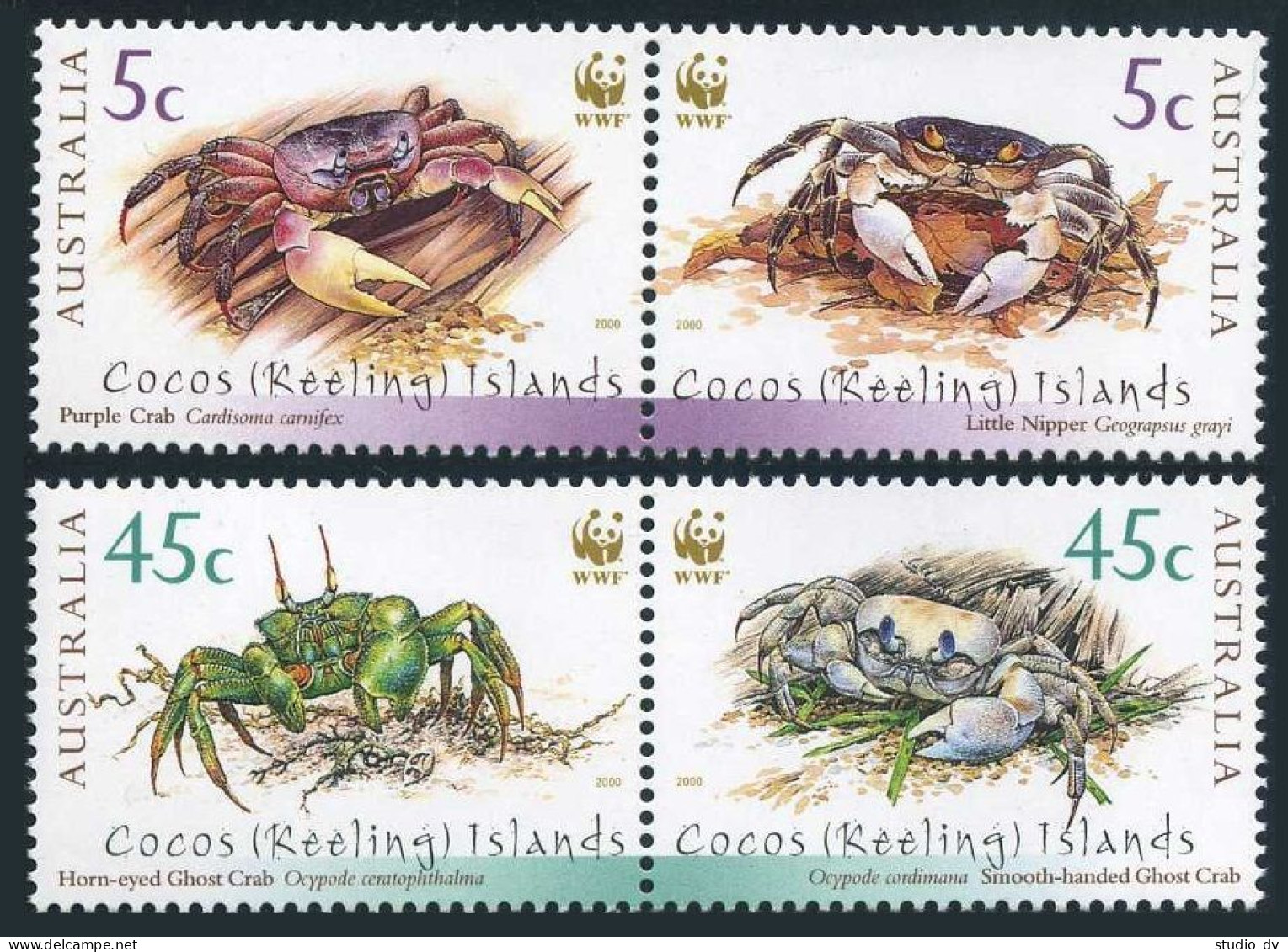 Cocos Isls 333-334 Ab Pairs, MNH. Michel 400-403. WWF 2000. Crabs. - Kokosinseln (Keeling Islands)
