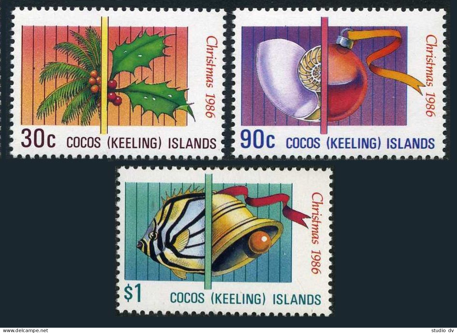 Cocos Isls 155-157,MNH.Michel 163-165. Christmas 1986.Coconut,Shells, - Islas Cocos (Keeling)