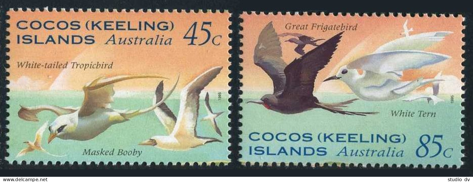 Cocos 300-301, 301a, MNH. Mi 332-333, Bl.14. Tropic-bird,Booby,Frigate-bird,1995 - Islas Cocos (Keeling)