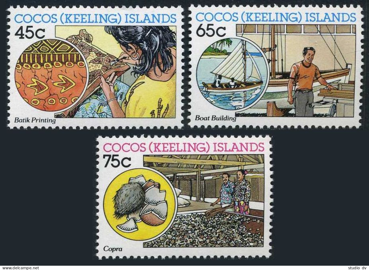 Cocos Isls 166-168,MNH. 1987.Batik Printing,Boat Building,Copra Production. - Kokosinseln (Keeling Islands)