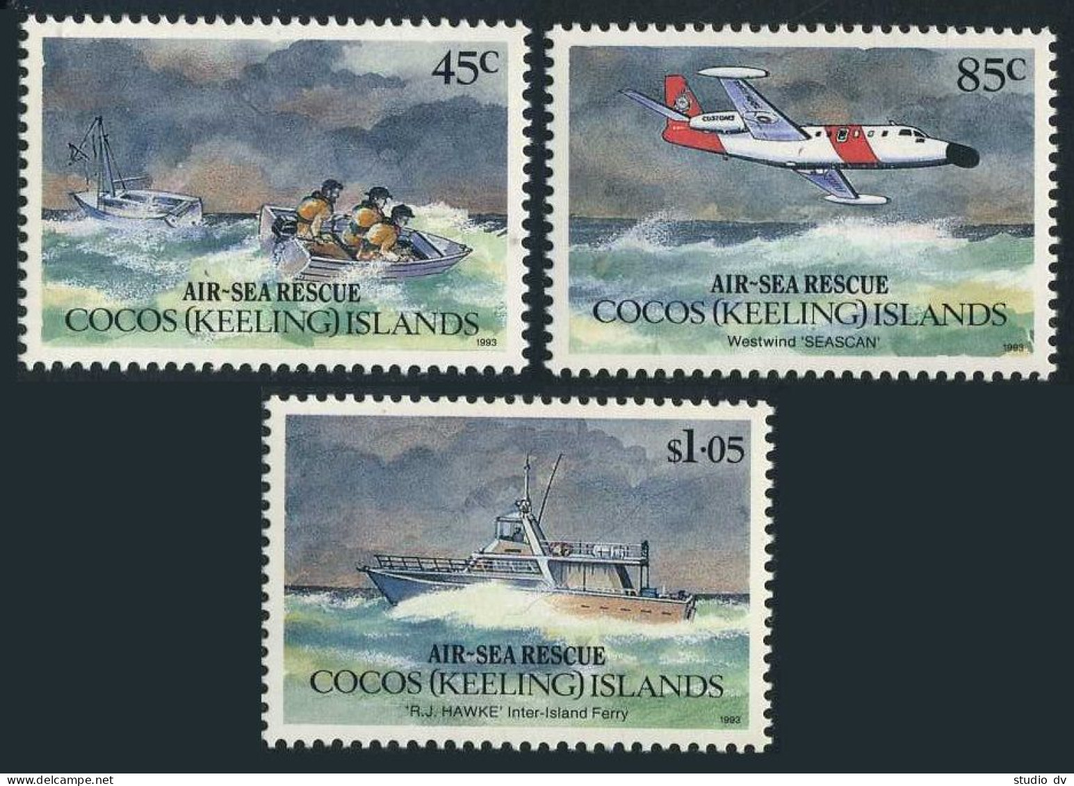 Cocos Isls 283-285,285a,MNH.Mi 299-301,Bl.13. Lifeboat,Westwind Seas-can,1993 - Islas Cocos (Keeling)