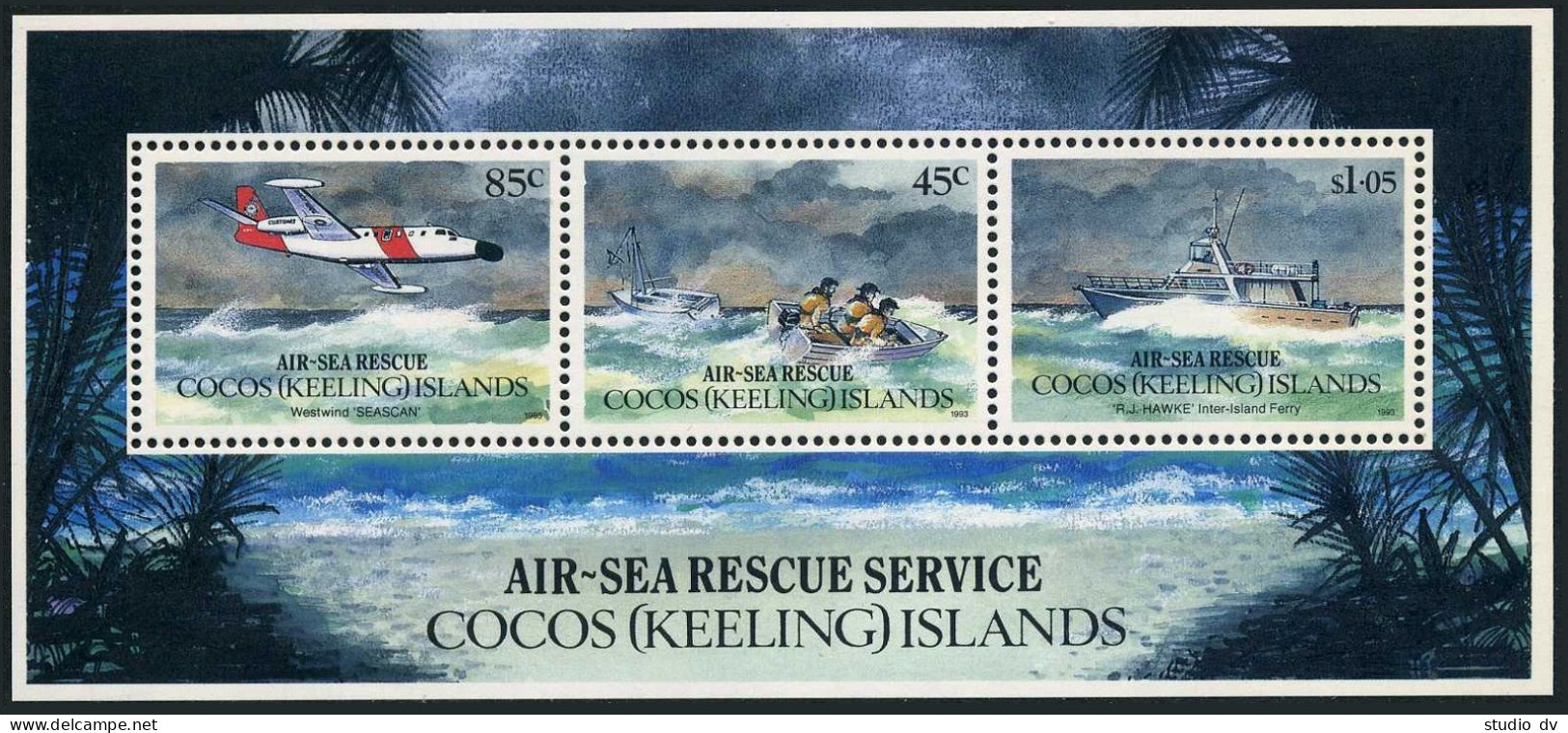 Cocos Isls 283-285,285a,MNH.Mi 299-301,Bl.13. Lifeboat,Westwind Seas-can,1993 - Cocos (Keeling) Islands