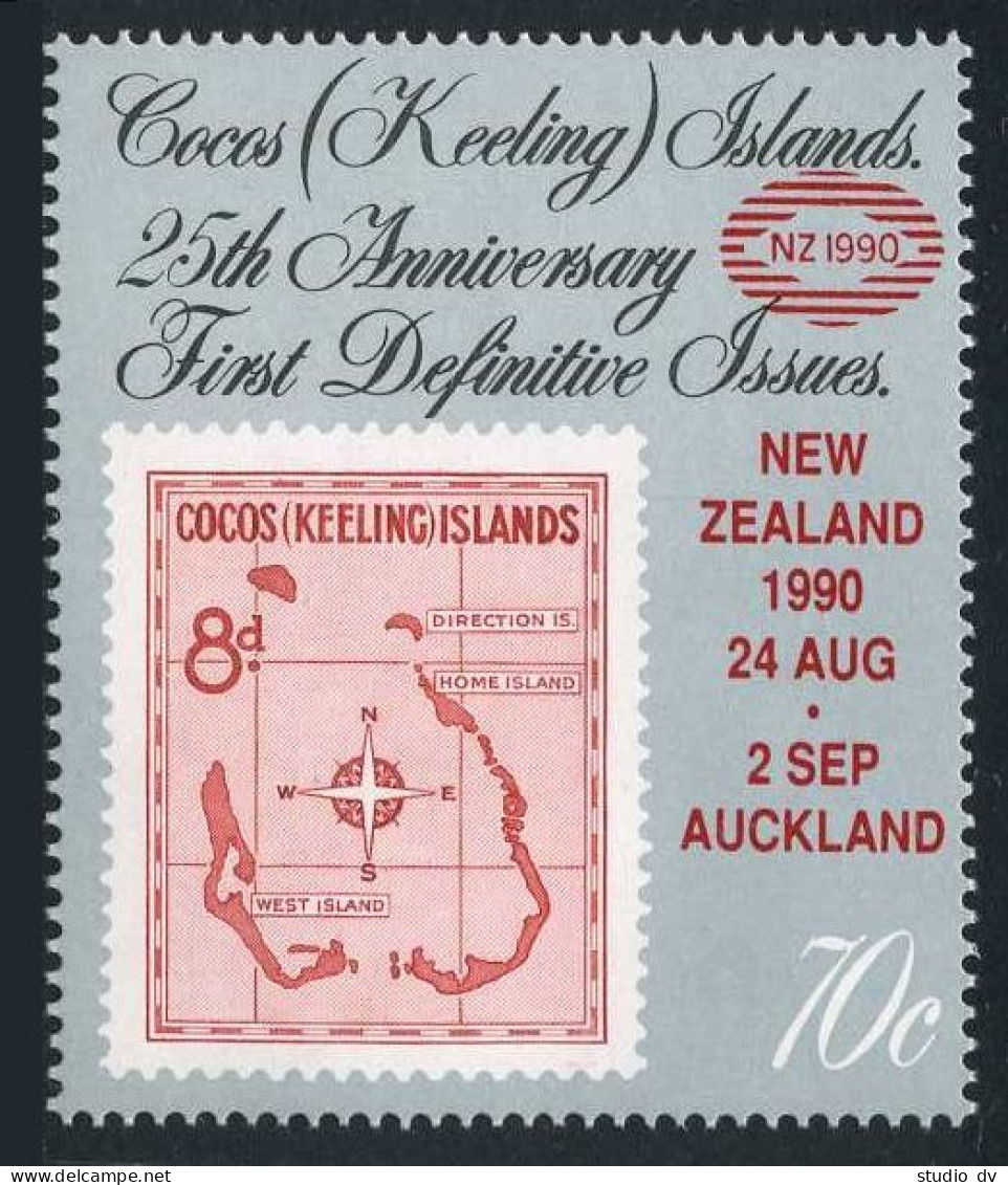 Cocos 216-217,MNH.Michel 232,Bl.10. NEW ZEALAND-1990,Map,Flowering Plants. - Islas Cocos (Keeling)