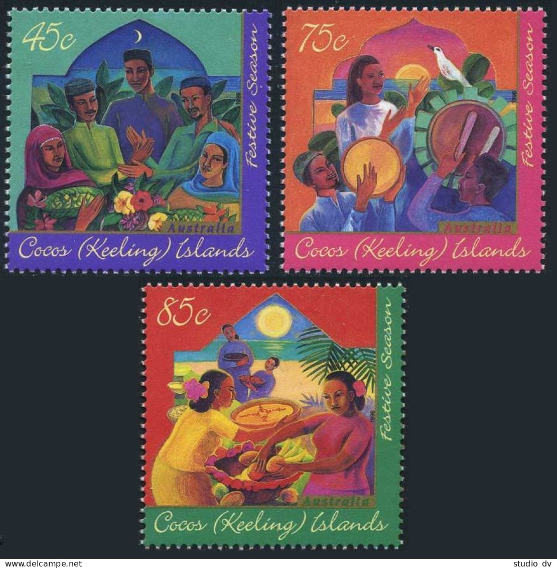 Cocos Isls 316-318,MNH.Michel 343-345. Festive Season,1996.Bird,Flowers. - Kokosinseln (Keeling Islands)