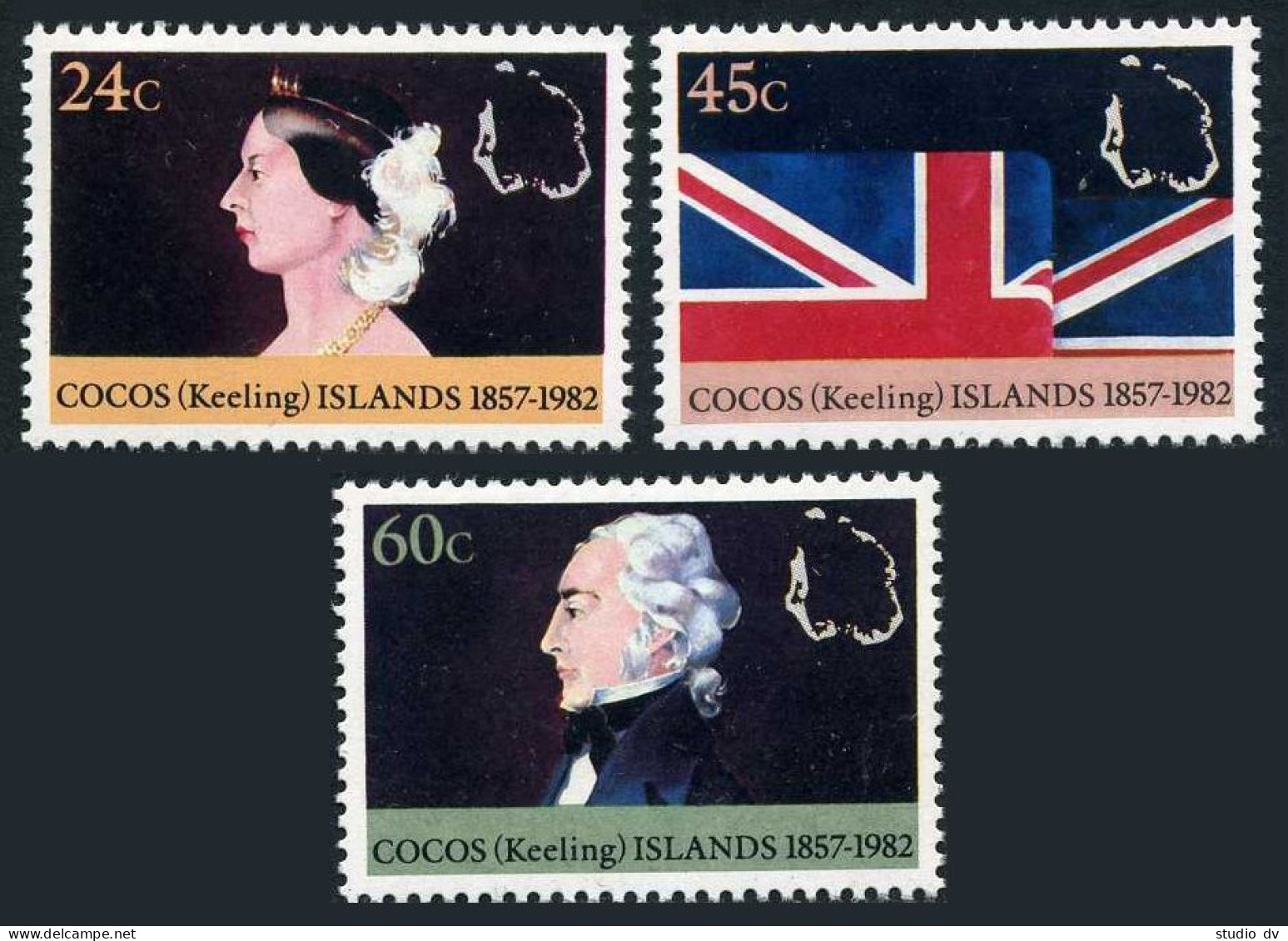 Cocos Isls 82-84,MNH.Michel 83-85. Annexation To British Dominion,125,1982.Flag. - Islas Cocos (Keeling)