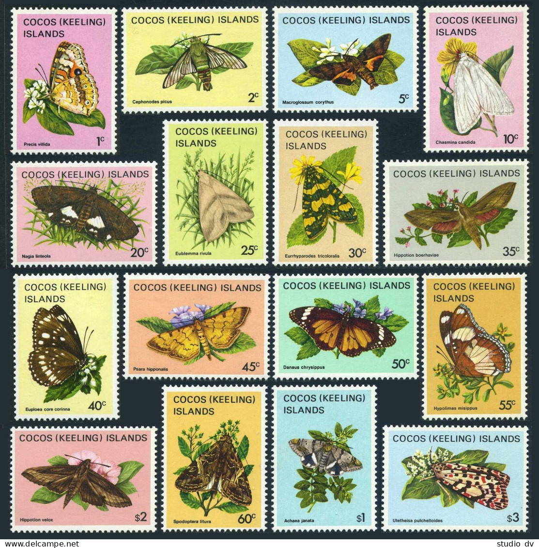 Cocos Isl 87-102 Gutter Blocks/4,MNH.Michel 88-103. Butterflies,Moth,1982. - Cocos (Keeling) Islands