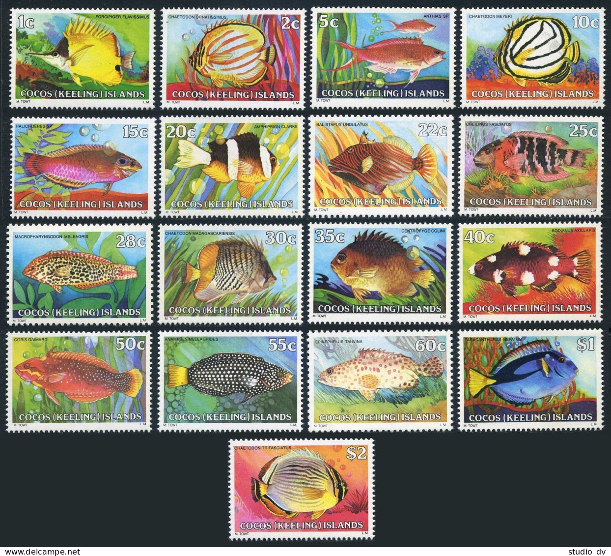 Cocos Islands 34-50 Gutter Pairs, MNH. Mi 34-47, 50-52. Tropical Fish 1979-1980. - Kokosinseln (Keeling Islands)