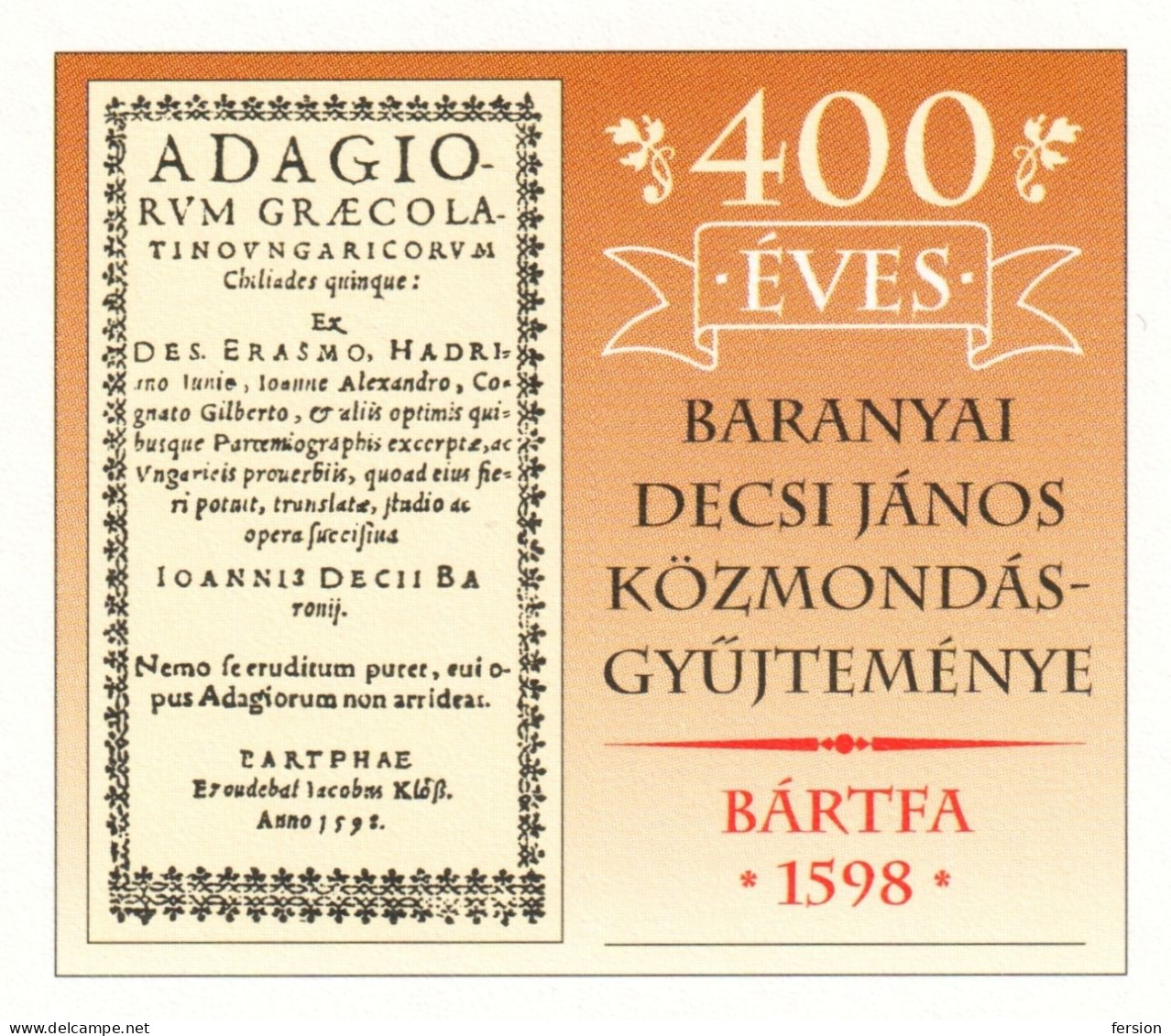 János Baranyai Decsi /  Renaissance Writer Transylvania / STATIONERY POSTCARD - 1996 HUNGARY - Book Codex - Entiers Postaux