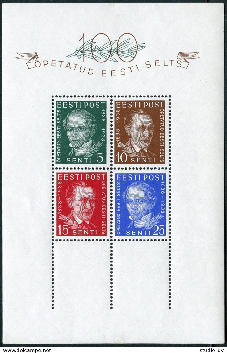 Estonia 142a, Hinged. Michel Bl.2. Society Of Estonian Scholars Centenary, 1938. - Estland