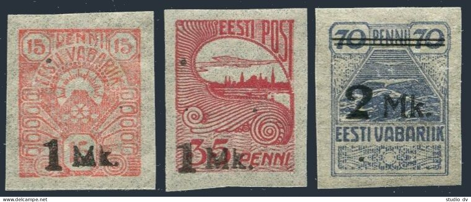 Estonia 55-57, Hinged. Mi 18-20. Seal, Skyline Of Tallinn Surchsarged, 1920. - Estonie