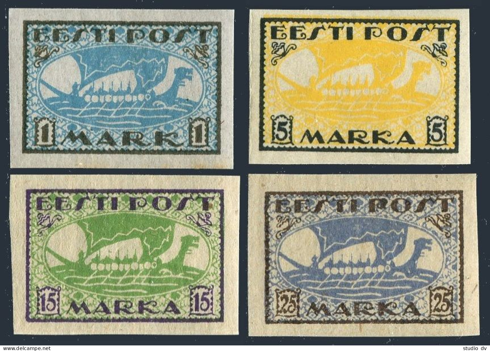 Estonia 34a-35a, 36-37, MNH. Mi 12y-13y, 23B-24B, Euros 19.75. Viking Ship, 1920 - Estonia