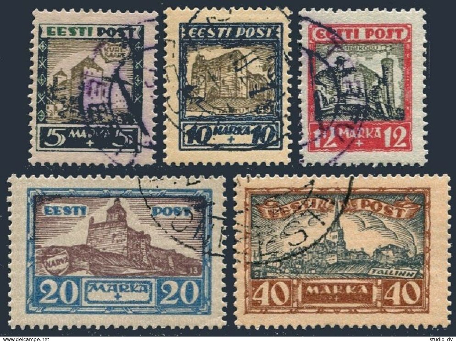 Estonia B15-B19,used/CTO. Semi-postal 1927.Views:Kuressaare,Tartu,Narva,Tallinn. - Estonie