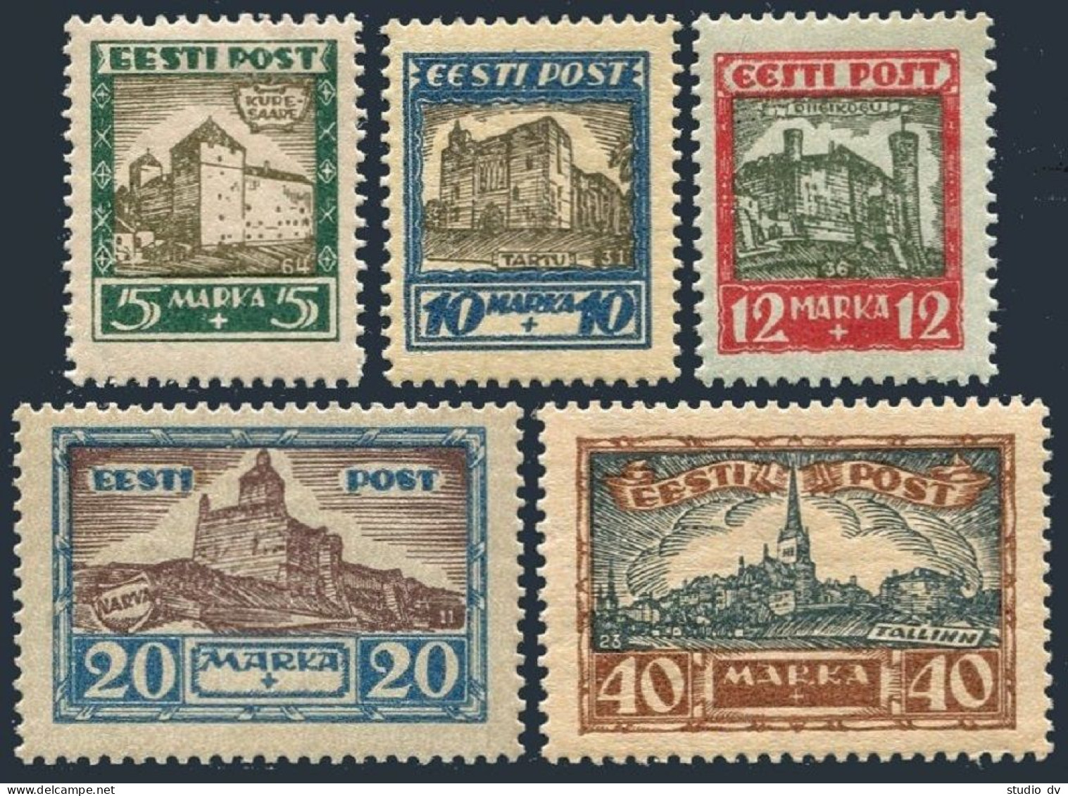 Estonia B15-B19,hinged. Semi-postal 1927.Views:Kuressaare,Tartu,Narva,Tallinn. - Estonia