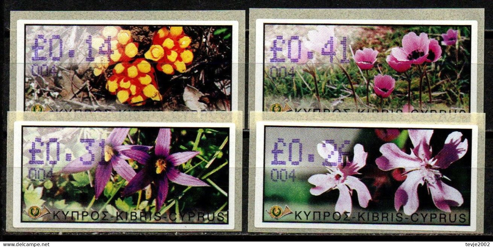Zypern 2002 - Automatenmarken Mi.Nr. ATM 5 - 8 - Postfrisch MNH - Blumen Flowers - Autres & Non Classés