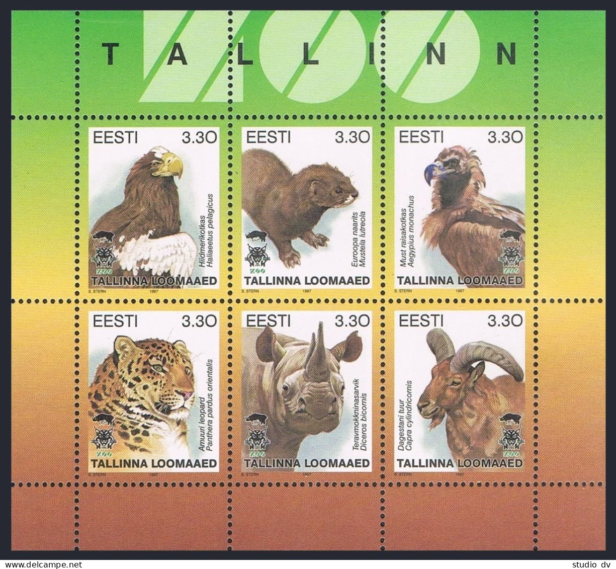 Estonia 319 Af Sheet, MNH. Mi 294-299 Klb. Tallinn Zoo, 1997. Birds, Animals.  - Estonie