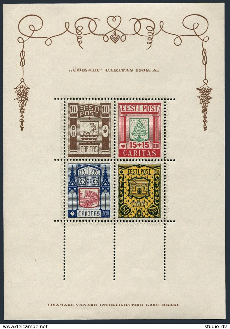 Estonia B39a,MNH.Mi Bl.1. Armorial Bearings. Baltiski,Voru,Haapsalu,Kuressaare. - Estonia