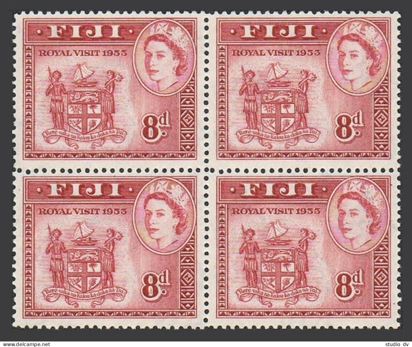 Fiji 146 Block/4,MNH.Mi 123. Royal Visit 1953, Queen Elizabeth II,Coat Of Arms. - Fiji (1970-...)