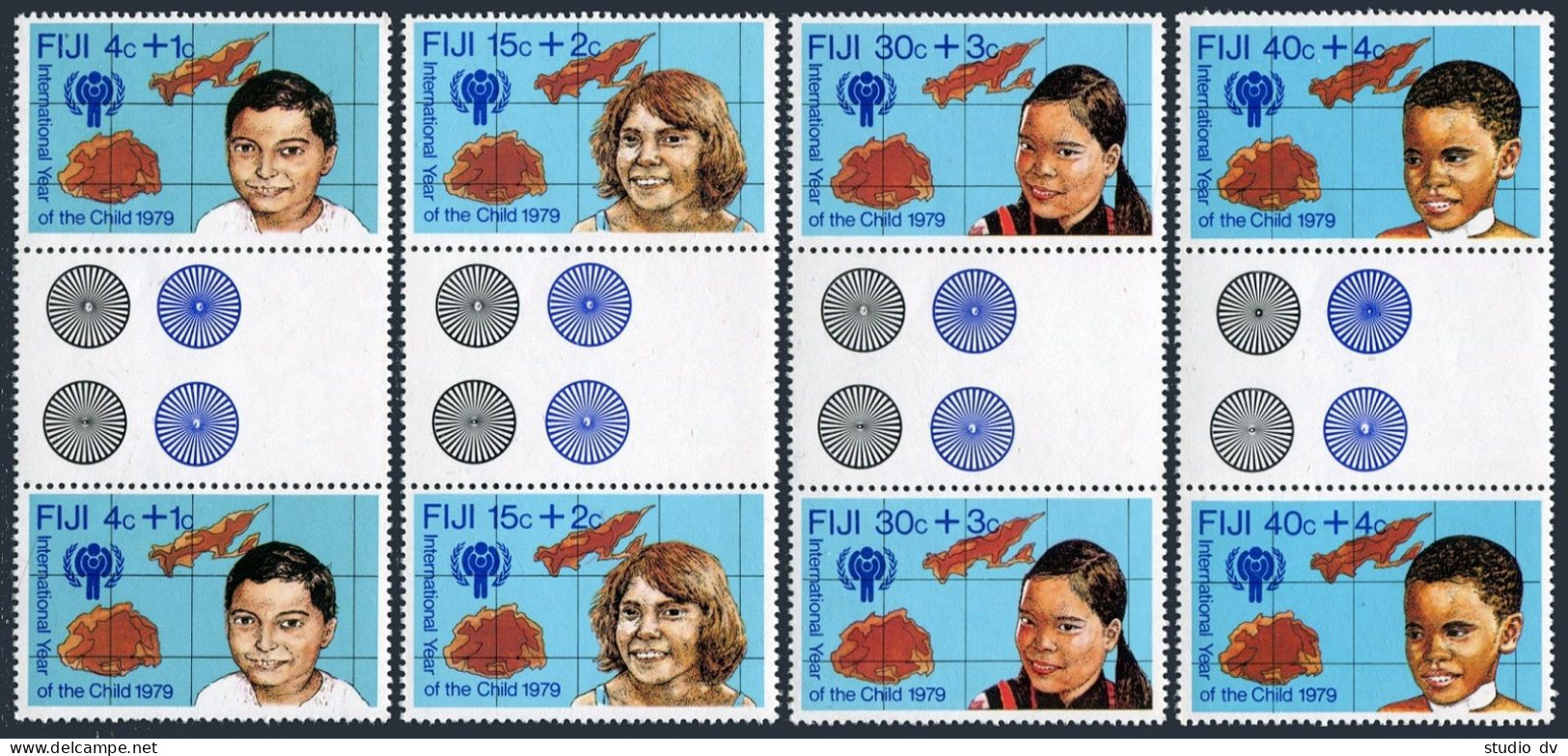 Fiji B7-B10 Gutter, MNH. Michel 416-419. Year Of Child IYC-1979. Map. - Fiji (1970-...)