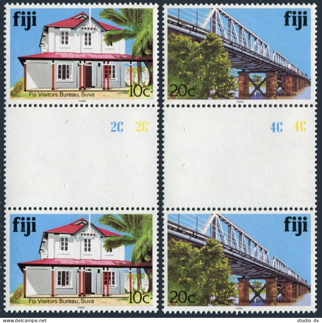 Fiji 414i,418i Gutter,MNH. 1990.Visitors' Bureau.Bridge - Fiji (1970-...)