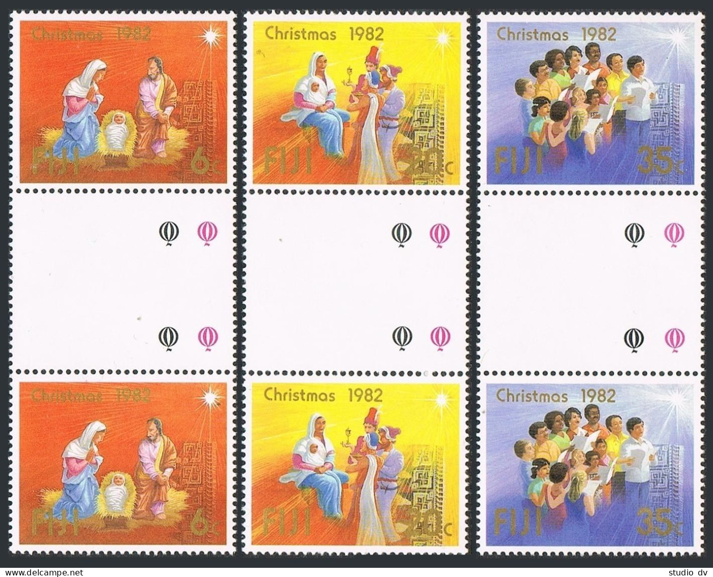 Fiji 477-479 Gutter Pairs,MNH.Michel 471-473. Christmas 1982.Holy Family. - Fiji (1970-...)