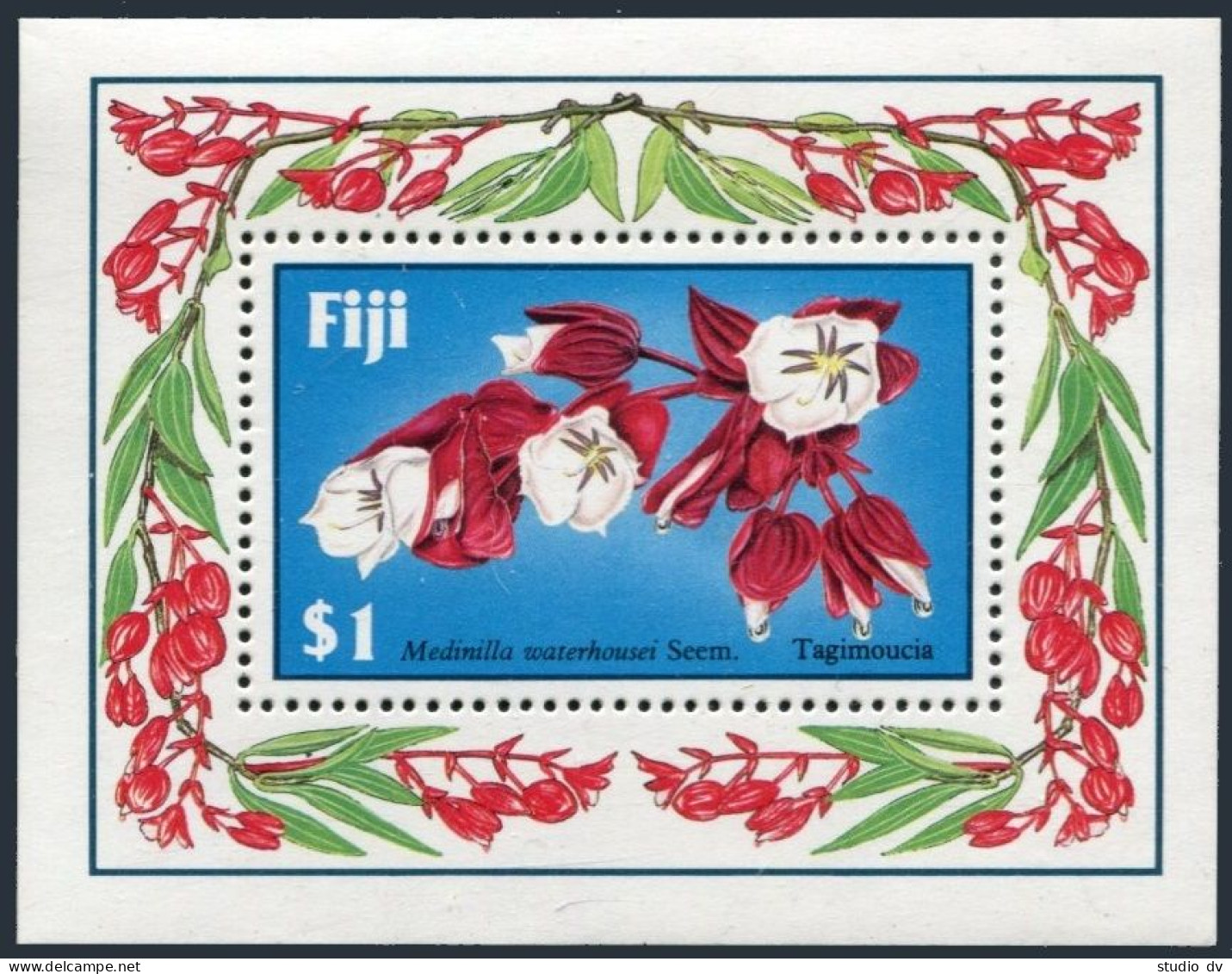 Fiji 570, MNH. Michel 565 Bl.7. Tagimoucia Flower, 1987. - Fidji (1970-...)